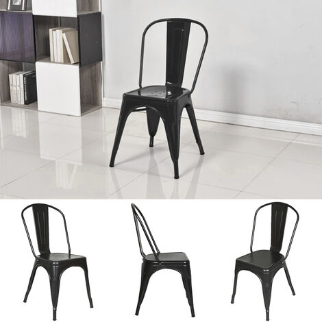 BATHRINS® lot de 4 Chaises en métal Style Industriel-Chic Cuisine Bistro Tolix Design noir 85*45*45cm