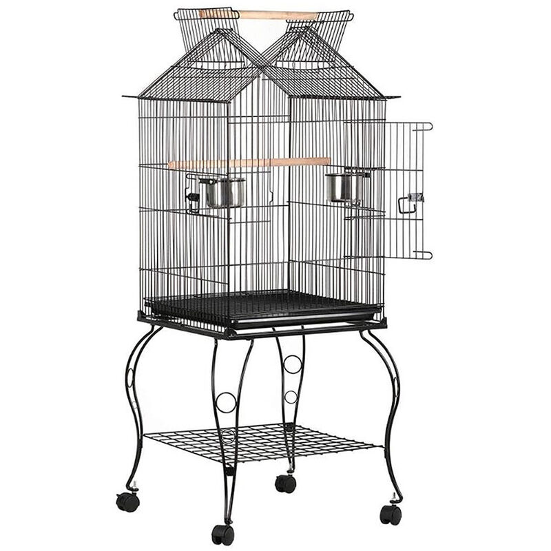 

®Jaula para Pájaros Jaula con Soporte Ruedas para Jaula Mascota (Negro) Jaula de Metal para Pájaro Negro Mascotas 59 * 59 * 145 cm, Cantidad 1 PC con