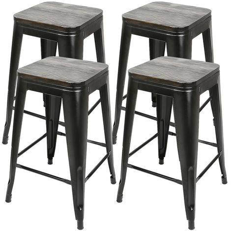 BATHRINS®Lot de 4 Tabouret Haut LIX Bois gris anthracite