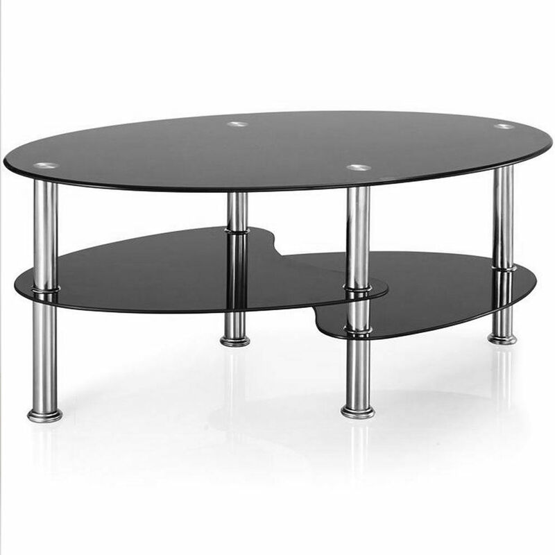 

BATHRINS®Mesa de centro de vidrio templado, mesa de centro, sala de estar, estilo moderno, negro puro, 90 x 50 x 43 cm