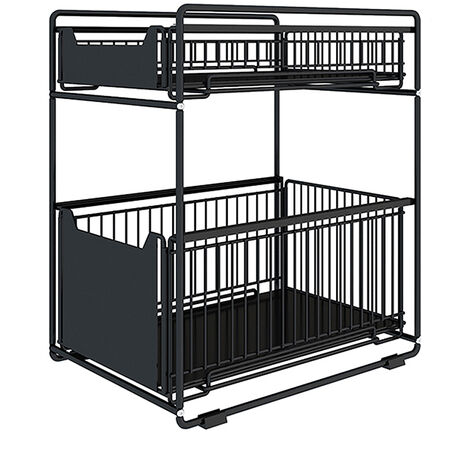 BATHRINS®Panier de rangement coulissant à 2 niveaux Tiroir organisateur en métal Porte-épices Panier coulissant sous évier Etagère de rangement pour comptoir de cuisine, garde-manger, maison, bureau N