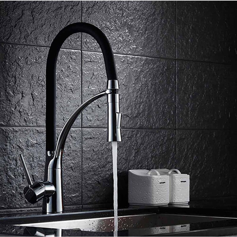 ®Robinet de Cuisine avec Douchette, Robinet flexible rotation 360 ° noir - Bathrins