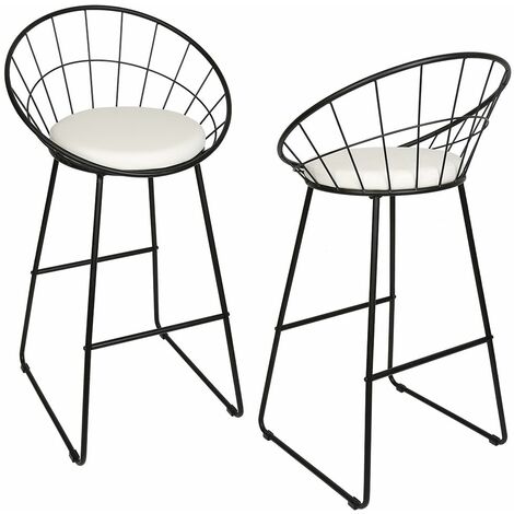 BATHRINS®Sgabello da bar,set di 2 sedie in filo nero,cuscino bianco,sedia con imbottitura morbida con schienale,stile creativo alla moda,48 x 48 x 100 cm
