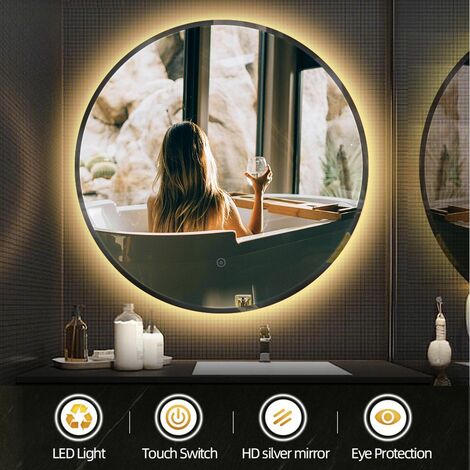 BATHRINS®Specchio da bagno/Specchio da bagno rotondo/Con funzione antiappannamento/Controllo LED/Mercurio senza rame ecologico(60 * 60 * 4,5 cm)