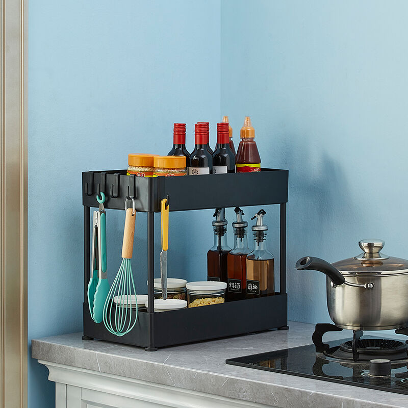 Tagère de rangement à 2 niveaux sous évier pour salle de bain cuisine Organisateurs de Rangement sous évier 402240.5cm Noir - Bathrins