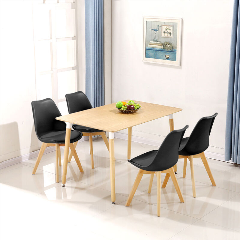 Bathrins - ®Zusammen Esstisch 1 Holztisch und 4 （schwarze） Stühle Skandinavischer Stil