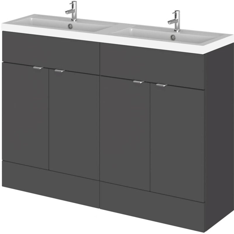 Hudson Reed Fusion Gloss Grey 1200mm Full Depth 4 Door Vanity Unit with Double Basin - CBI934