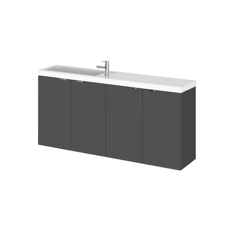 Hudson Reed Fusion Wall Hung 4-Door Vanity Unit with Compact Basin 1200mm Wide - Gloss Grey