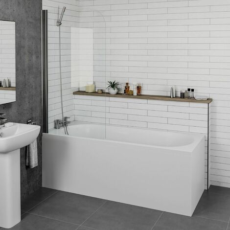 Bathroom 1600mm Single Ended Curved Bath with Screen and Front Panel