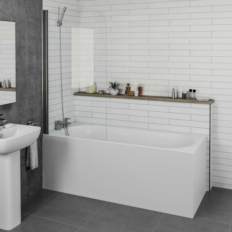 Bathroom 1700mm Curved Single Ended Straight Bath Tub Front Panel Acrylic White