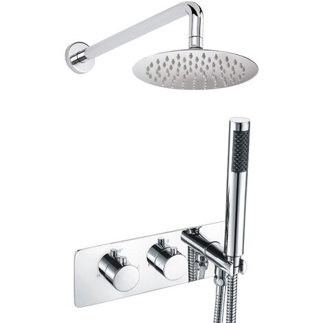 Bathroom 2 Dial 2 Way Round Concealed Thermostatic Valve - Shower Slim Head & Handset