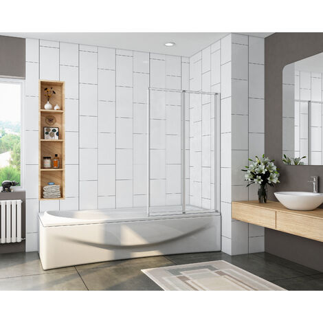 Bathroom 2 Panel Folding Bath Shower Screen 1000mm Reversible 4mm Glass