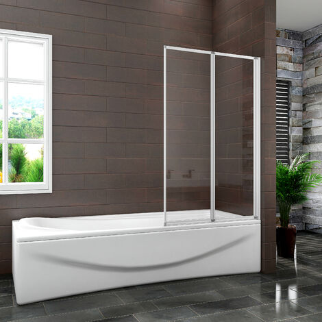 Bathroom 2 Panel Folding Bath Shower Screen Chrome 1000mm Reversible 4mm Glass