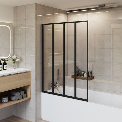 Bathroom 4 Paenl Folding Black Pivot Bath Shower Screen