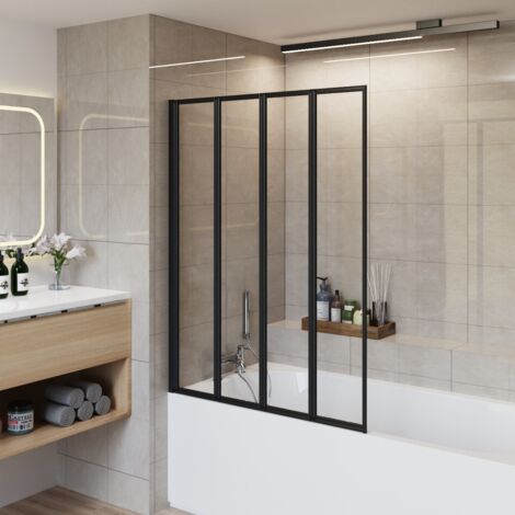 Bathroom 4 Paenl Folding Black Pivot Bath Shower Screen