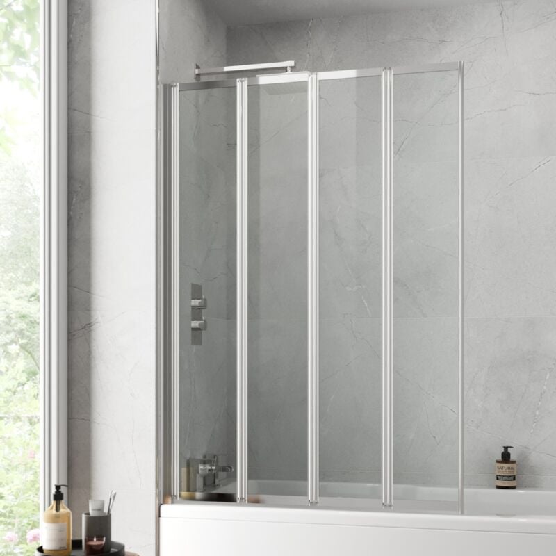 Bathroom 4 Panel Folding Bath Shower Screen Chrome 1000mm Reversible 4mm Glass