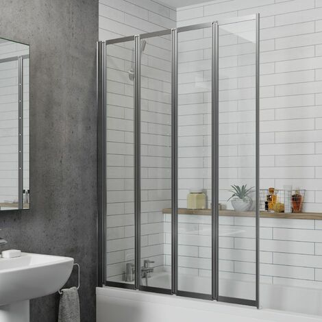 main image of "Bathroom 4 Panel Folding Bath Shower Screen Chrome 1000mm Reversible 4mm Glass"