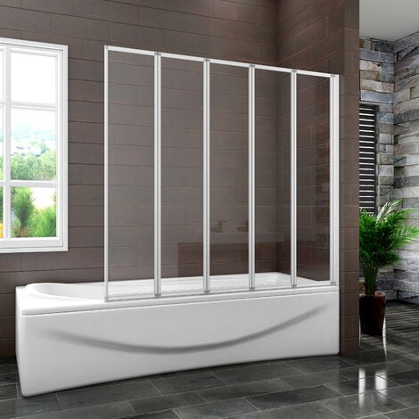 Bathroom 5 Panel Folding Bath Shower Screen Chrome 1000mm Reversible 4mm Glass