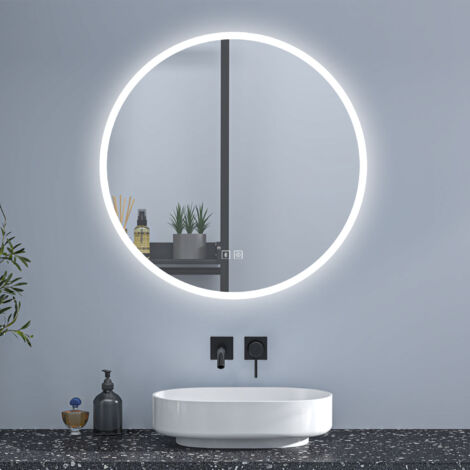 Bathroom 60cm Round Anti-fog LED Mirror with Bluetooth Speaker,3 Lighting Modes,Memory Function, Black Matel Frame