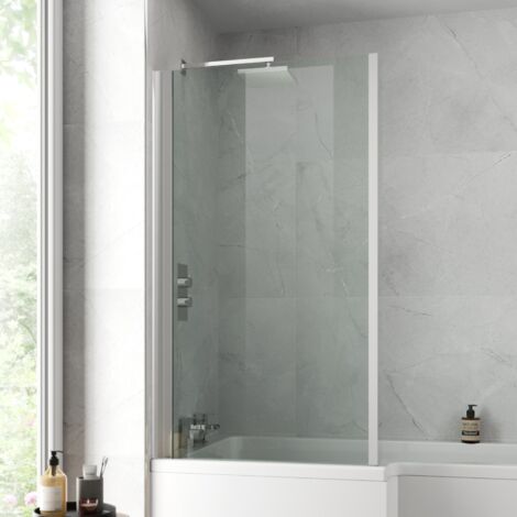 Bathroom 800mm Square L Shape Over Bath Shower Screen with 160mm Return Chrome