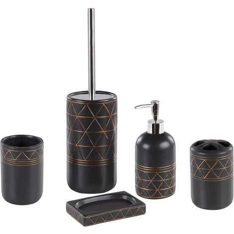 Bathroom Accessories Set Black Gold Ceramic Soap Dispenser Toilet Brush Lanco