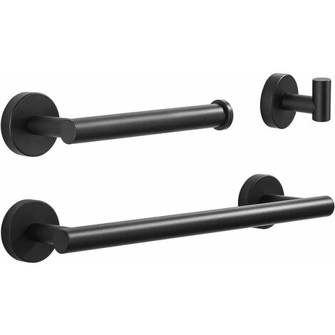 Bathroom Accessories Set Black Wall Mounted Towel Rack 3 in 1 Towel Rack (Free Paper Holder) Spray Paint Drill Installation Black