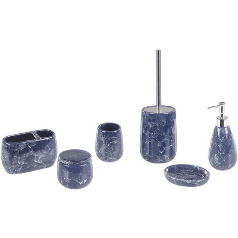 Bathroom Accessories Set Blue Marble Ceramic Soap Dispenser Toilet Brush Antuco
