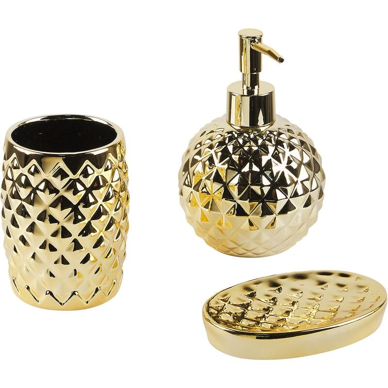 Bathroom Accessories Set Gold Glossy Dolomite Soap Dispenser Container Anaco - Gold
