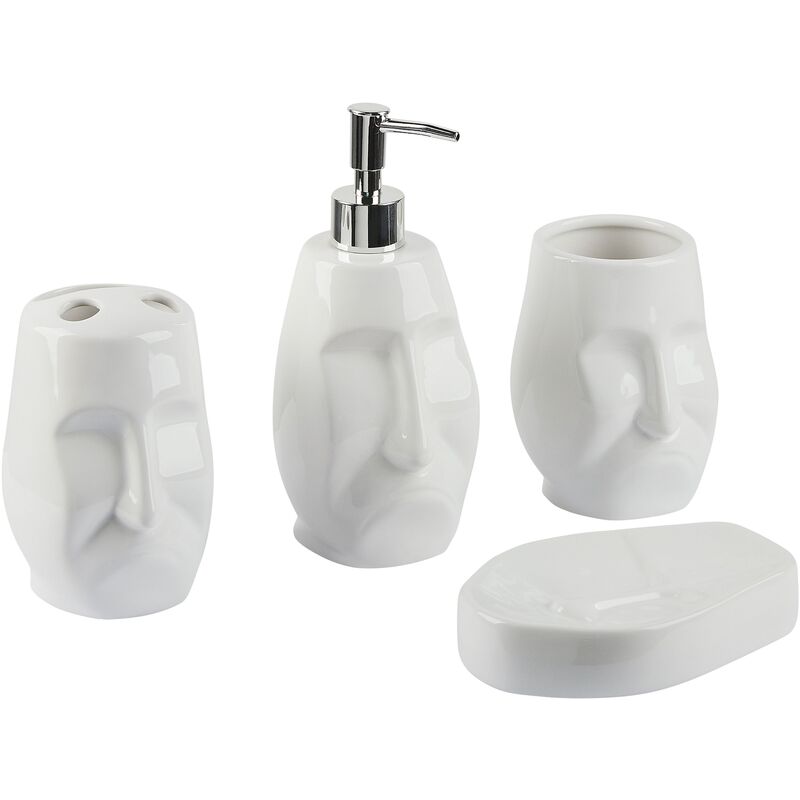 Bathroom Accessories Set White Dolomite Face-Shaped Soap Dispenser Barinas - White