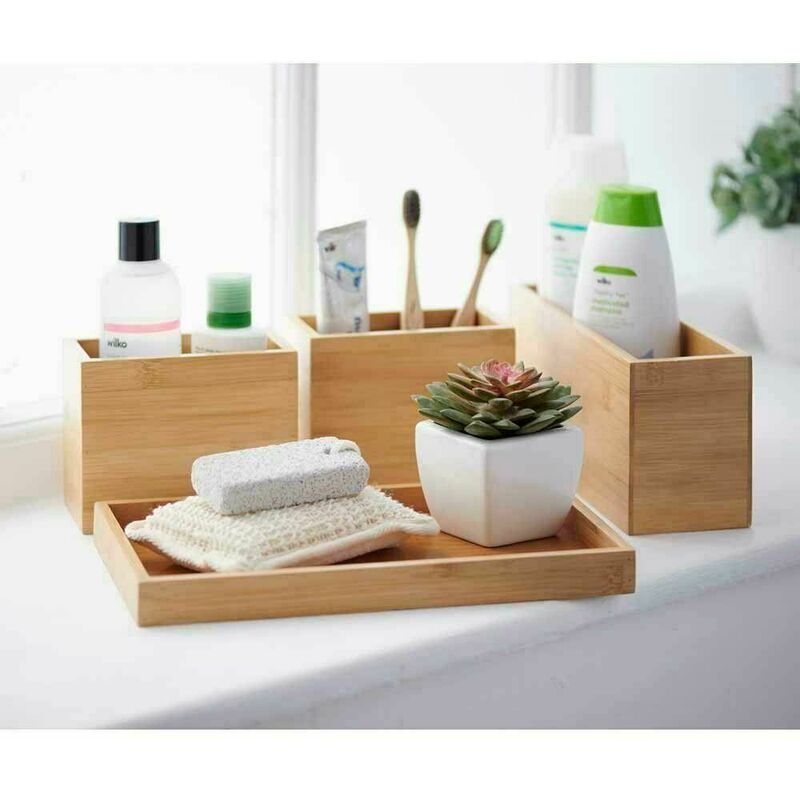 Dylex - Bathroom Accessory Set 4pc Bamboo Toilet Natural Oriental Home Bath Storage Set