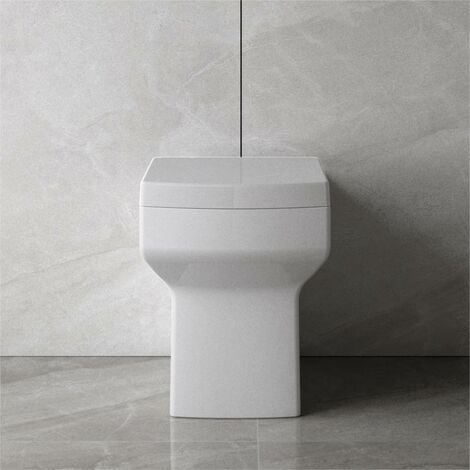 Bathroom Back to Wall Toilet Modern Pan Square Soft Close Seat WC