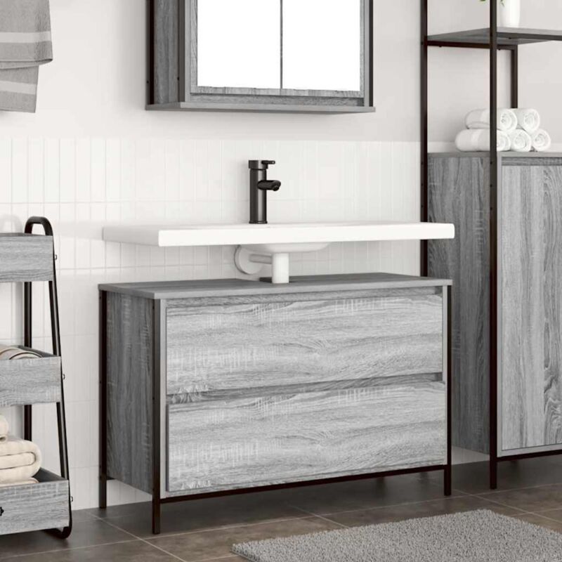 Bathroom Basin Cabinet With Drawers Grey Sonoma 90x34.5x60 Cm Vidaxl