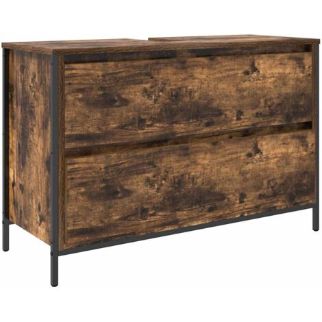 Bathroom Basin Cabinet with Drawers Smoked Oak 90x34.5x60 cm vidaXL