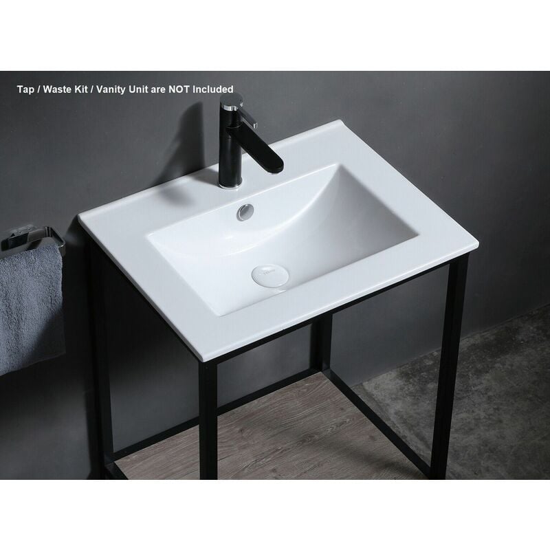 Bathroom Basin Sink 600mm 60cm White Cloakroom Ceramic Inset Single Bowl up - White / Ceramic