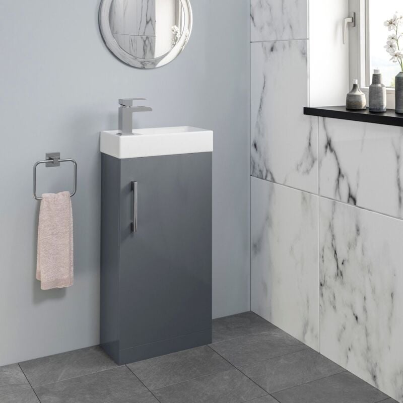 400mm Grey Gloss Bathroom Vanity Unit with Basin Sink Storage with No Tap