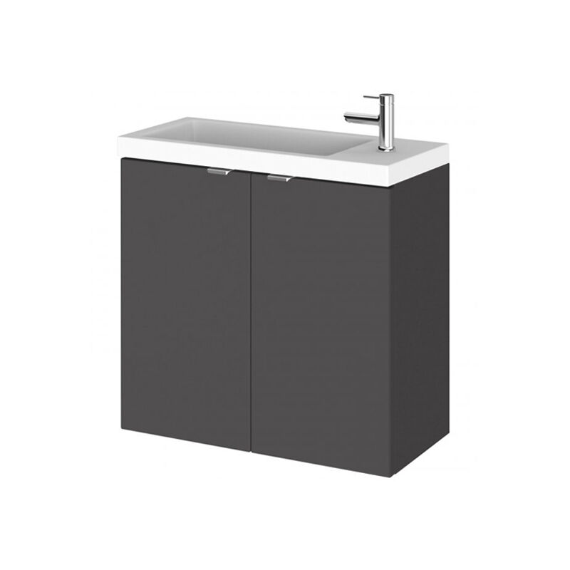 Hudson Reed Fusion Wall Hung 2-Door Vanity Unit with Compact Basin 600mm Wide - Gloss Grey