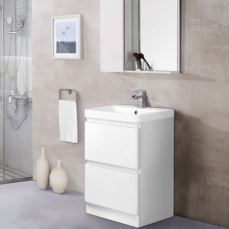 Bathroom Basin Sink Vanity Unit Storage Cabinet Floor Standing 600mm Gloss White