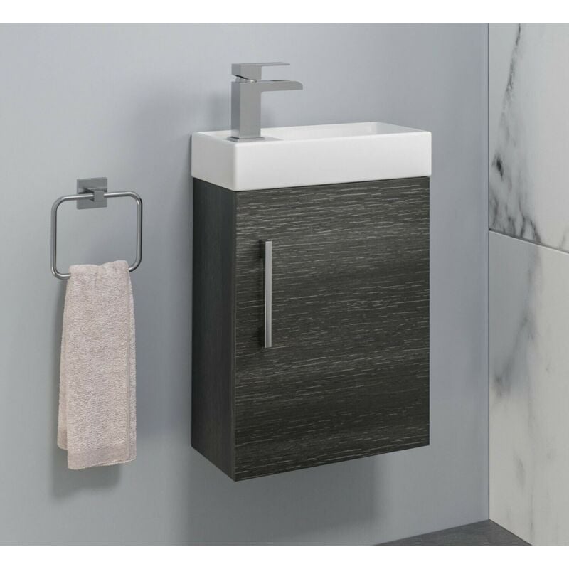 Bathroom 400mm Vanity Unit with 1 Tap hole Basin Sink Slimline Charcoal Grey Wall Hung