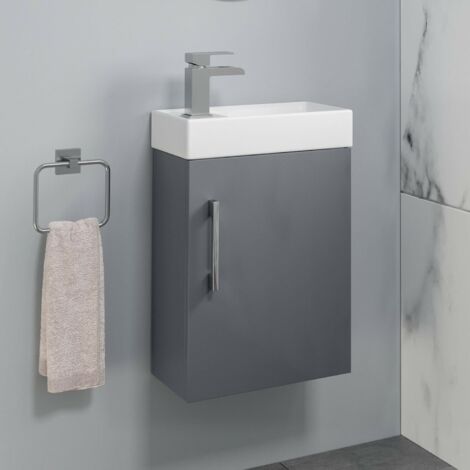 Bathroom Basin Sink Vanity Unit Wall Hung One Tap Hole 400mm Grey