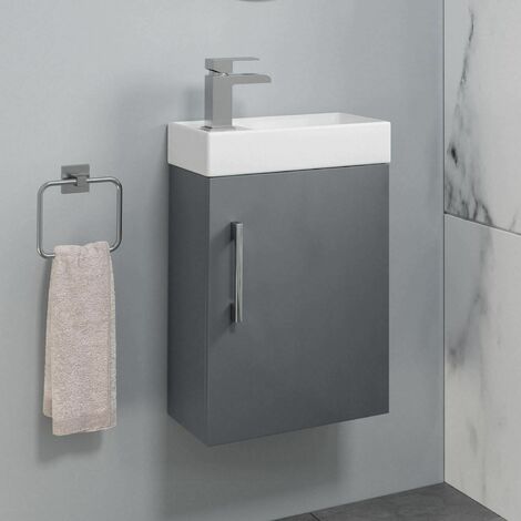 Bathroom Basin Sink Vanity Unit Wall Hung One Tap Hole 400mm Grey - Grey