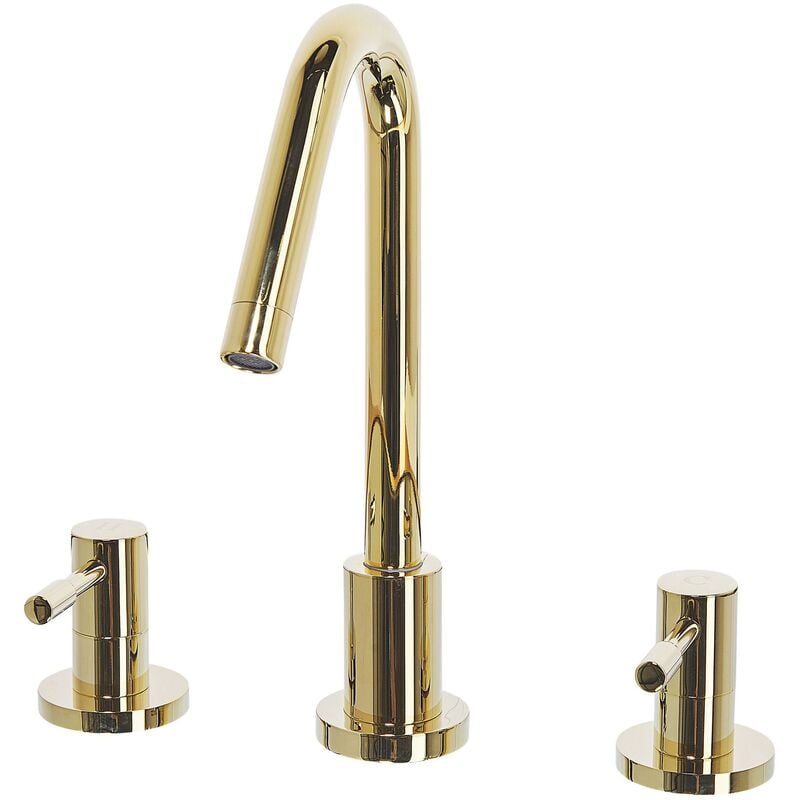 Modern Glossy Bathroom Basin Tap Mixer Sink Twin Levers Gold Kalambo