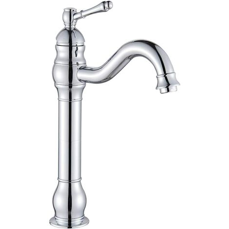 Bathroom Basin Vessel Tap 360° Swivel Spout High Faucet Brass Single Lever Chrome Polished Cold and Hot Water Mixing