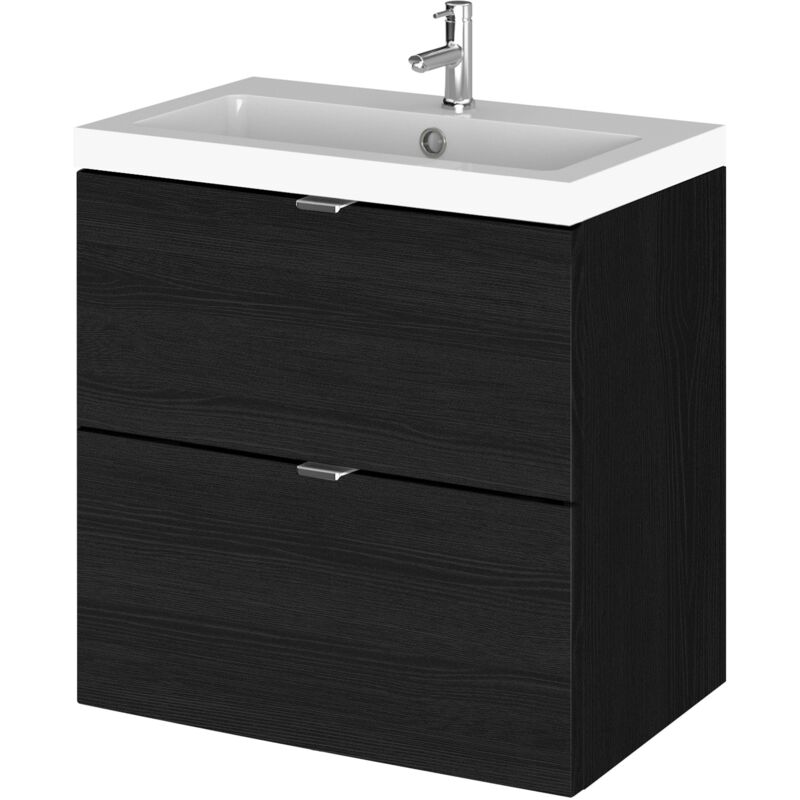 Hudson Reed Fusion Wall Hung 2-Drawer Vanity Unit with Basin 600mm Wide - Charcoal Black Woodgrain