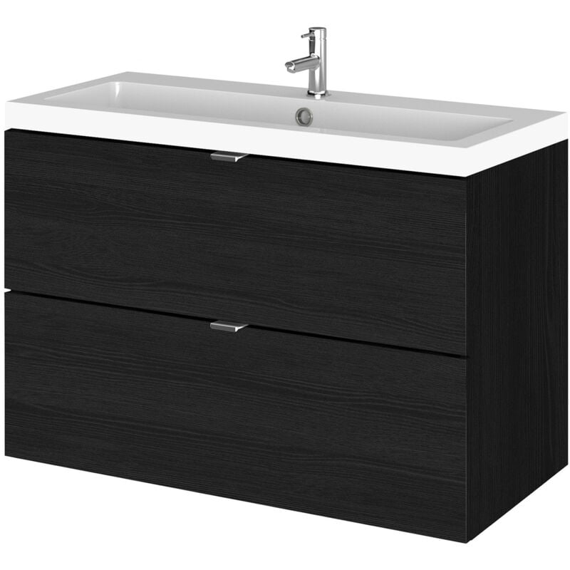 Hudson Reed Fusion Wall Hung 2-Drawer Vanity Unit with Basin 800mm Wide - Charcoal Black Woodgrain