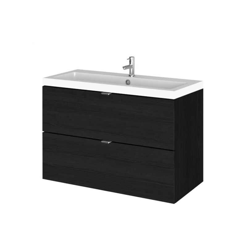 Hudson Reed Fusion Wall Hung 2-Drawer Vanity Unit with Basin 800mm Wide - Charcoal Black Woodgrain