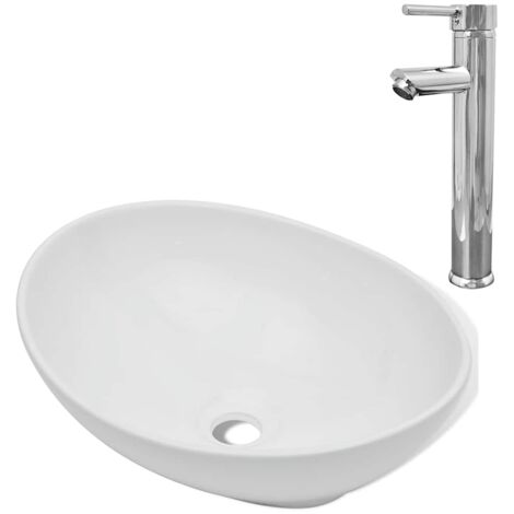 Bathroom Basin with Mixer Tap Ceramic Oval White vidaXL