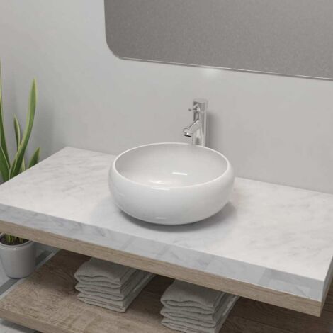 Bathroom Basin with Mixer Tap Ceramic Round White vidaXL