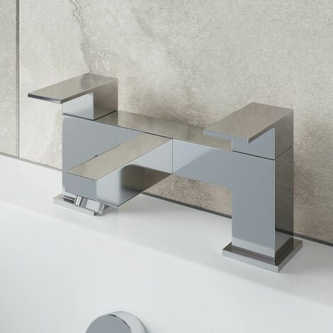 main image of "Bathroom Bath Filler Mixer Tap Square Brass Deck Mounted Chrome Lever Modern"