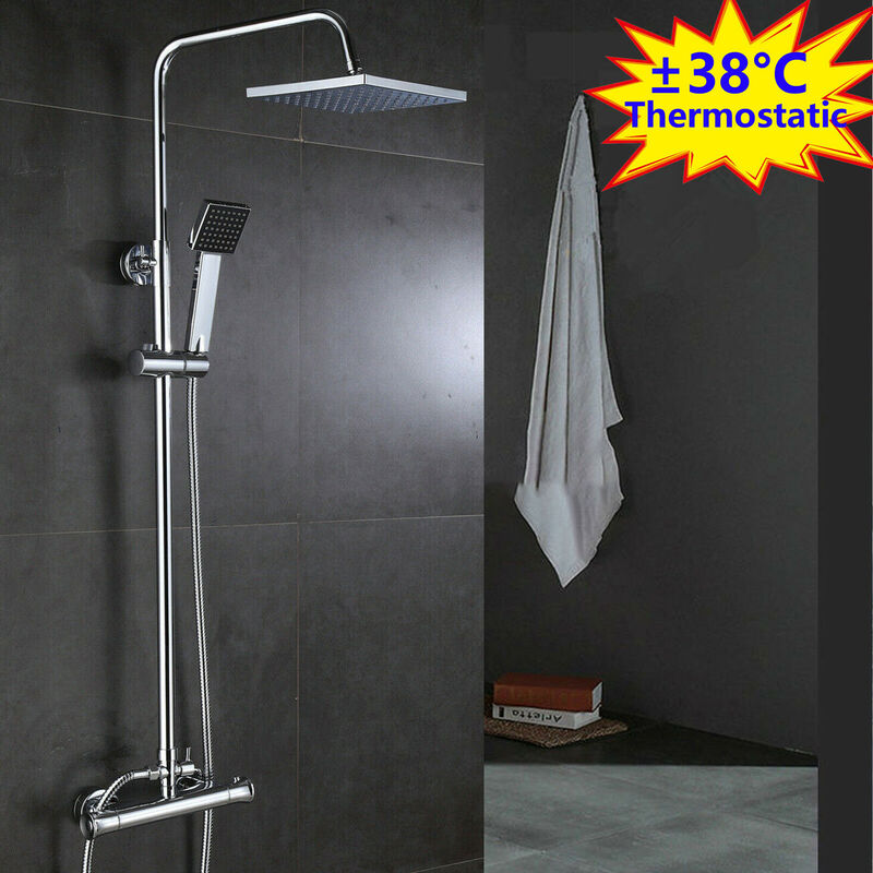 Bathroom Bath Taps with Rainfall Shower Head and Hand Held Shower 38�� Thermostatic Shower System Chrome Brass Bath and Shower Taps