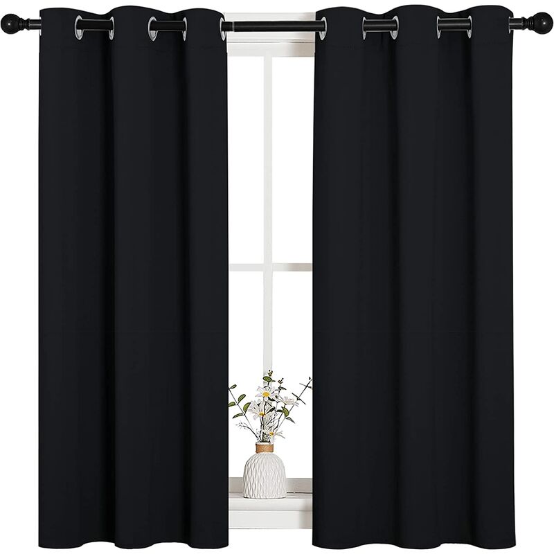 Bathroom Blackout Curtains and Drapes, Black Solid Thermal Insulated Grommet Blackout Drapery Panels for Window (2 Panels, 34 inches Wide by 45